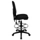 Mid-Back Black Fabric Multi-Functional Drafting Stool with Adjustable Lumbar Support