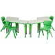 Green Trapezoid Plastic Activity Table Configuration with 4 School Stack Chairs