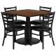 36'' Square Walnut Laminate Table Set with 4 Ladder Back Metal Chairs - Black Vinyl Seat
