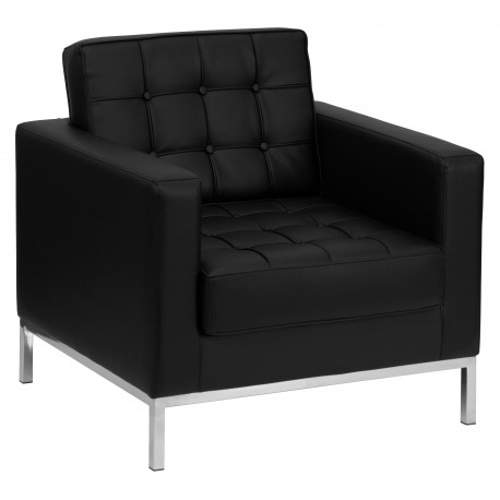 Chimera Collection Contemporary Black Leather Chair with Stainless Steel Frame