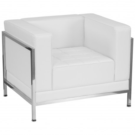 Immaculate Collection Contemporary White Leather Chair with Encasing Frame