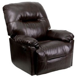 Contemporary Bentley Brown Leather Chaise Power Recliner with Push Button