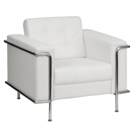 Sophia Collection Contemporary White Leather Chair with Encasing Frame