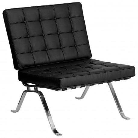 Friendly Collection Black Leather Lounge Chair with Curved Legs