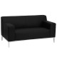 Basal Collection Contemporary Black Leather Love Seat with Stainless Steel Frame