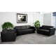 Debonair Collection Contemporary Black Leather Love Seat with Stainless Steel Base