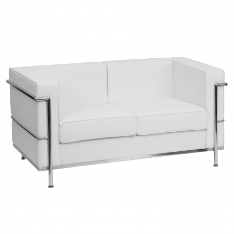 Pristine Collection Contemporary White Leather Love Seat with Encasing Frame
