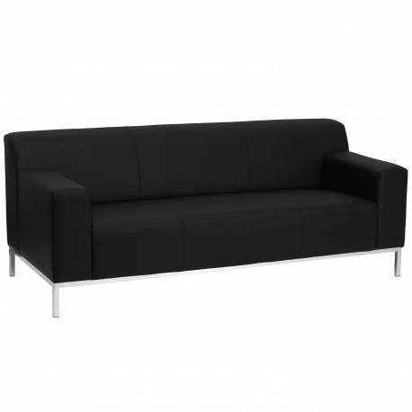 Basal Collection Contemporary Black Leather Sofa with Stainless Steel Frame