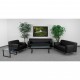 Basal Collection Contemporary Black Leather Sofa with Stainless Steel Frame