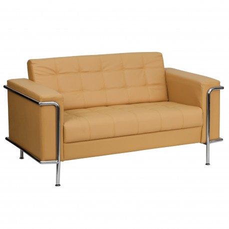 Sophia Collection Contemporary Light Brown Leather Love Seat with Encasing Frame