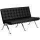 Friendly Collection Black Leather Love Seat with Curved Legs