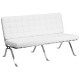 Friendly Collection White Leather Love Seat with Curved Legs