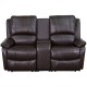 Repose Collection 2-Seat Reclining Pillow Back Brown Leather Theater Seating Unit with Cup Holders