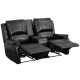 Repose Collection 2-Seat Reclining Pillow Back Black Leather Theater Seating Unit with Cup Holders