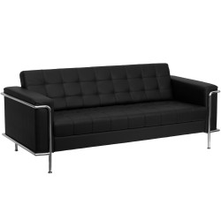 Sophia Collection Contemporary Black Leather Sofa with Encasing Frame