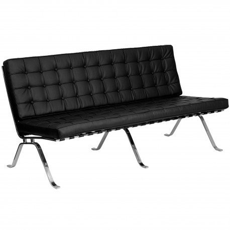 Friendly Collection Black Leather Sofa with Curved Legs