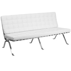 Friendly Collection White Leather Sofa with Curved Legs