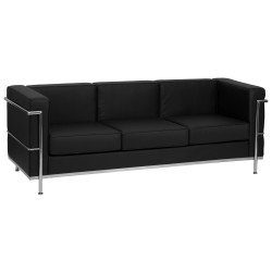 Pristine Collection Contemporary Black Leather Sofa with Encasing Frame