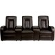 Tranquil Collection 3-Seat Reclining Brown Leather Theater Seating Unit with Cup Holders