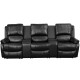 Repose Collection 3-Seat Reclining Pillow Back Black Leather Theater Seating Unit with Cup Holders