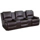 Repose Collection 3-Seat Reclining Pillow Back Brown Leather Theater Seating Unit with Cup Holders