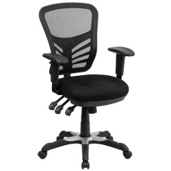 Mid-Back Black Mesh Chair with Triple Paddle Control