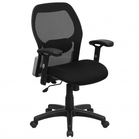 Mid-Back Super Mesh Office Chair with Black Fabric Seat