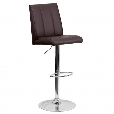 Contemporary Brown Vinyl Adjustable Height Bar Stool with Chrome Base