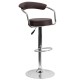 Contemporary Brown Vinyl Adjustable Height Bar Stool with Arms and Chrome Base