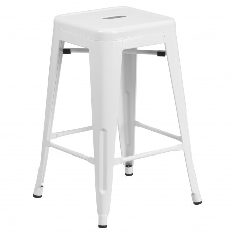 24'' Backless White Metal Counter Height Stool