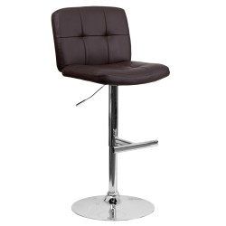 Contemporary Tufted Brown Vinyl Adjustable Height Bar Stool with Chrome Base