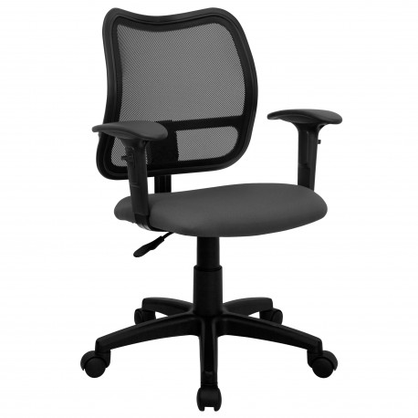 Mid-Back Mesh Task Chair with Gray Fabric Seat and Arms