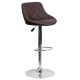 Contemporary Brown Vinyl Bucket Seat Adjustable Height Bar Stool with Chrome Base