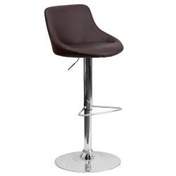Contemporary Brown Vinyl Bucket Seat Adjustable Height Bar Stool with Chrome Base