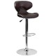 Contemporary Cozy Mid-Back Brown Vinyl Adjustable Height Bar Stool with Chrome Base