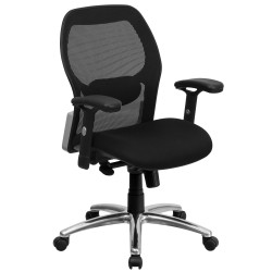Mid-Back Super Mesh Office Chair with Black Fabric Seat and Knee Tilt Control