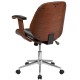 Mid-Back Black Leather Executive Wood Office Chair