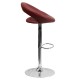 Contemporary Burgundy Vinyl Rounded Back Adjustable Height Bar Stool with Chrome Base