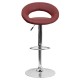 Contemporary Burgundy Vinyl Rounded Back Adjustable Height Bar Stool with Chrome Base