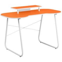 Orange Computer Desk with Monitor Platform and White Frame