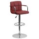 Contemporary Burgundy Quilted Vinyl Adjustable Height Bar Stool with Arms and Chrome Base