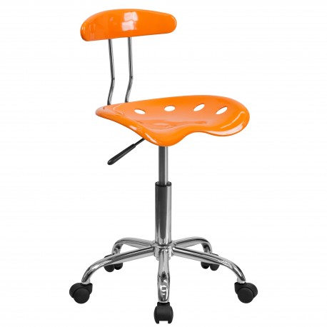 Vibrant Orange and Chrome Computer Task Chair with Tractor Seat