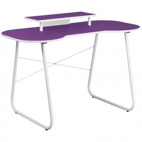 Purple Computer Desk with Monitor Platform and White Frame