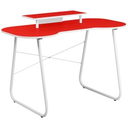 Red Computer Desk with Monitor Platform and White Frame