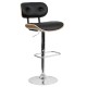 Beech Bentwood Adjustable Height Bar Stool with Button Tufted Black Vinyl Upholstery