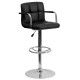 Contemporary Black Quilted Vinyl Adjustable Height Bar Stool with Arms and Chrome Base