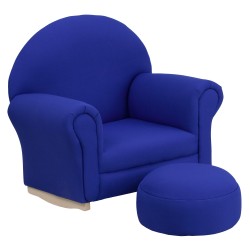 Kids Blue Fabric Rocker Chair and Footrest