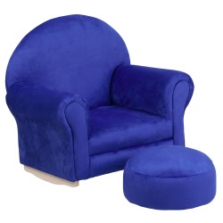 Kids Blue Microfiber Rocker Chair and Footrest