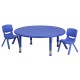 45'' Round Adjustable Blue Plastic Activity Table Set with 2 School Stack Chairs